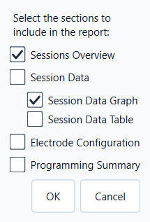 Report sections dialog – longitudinal