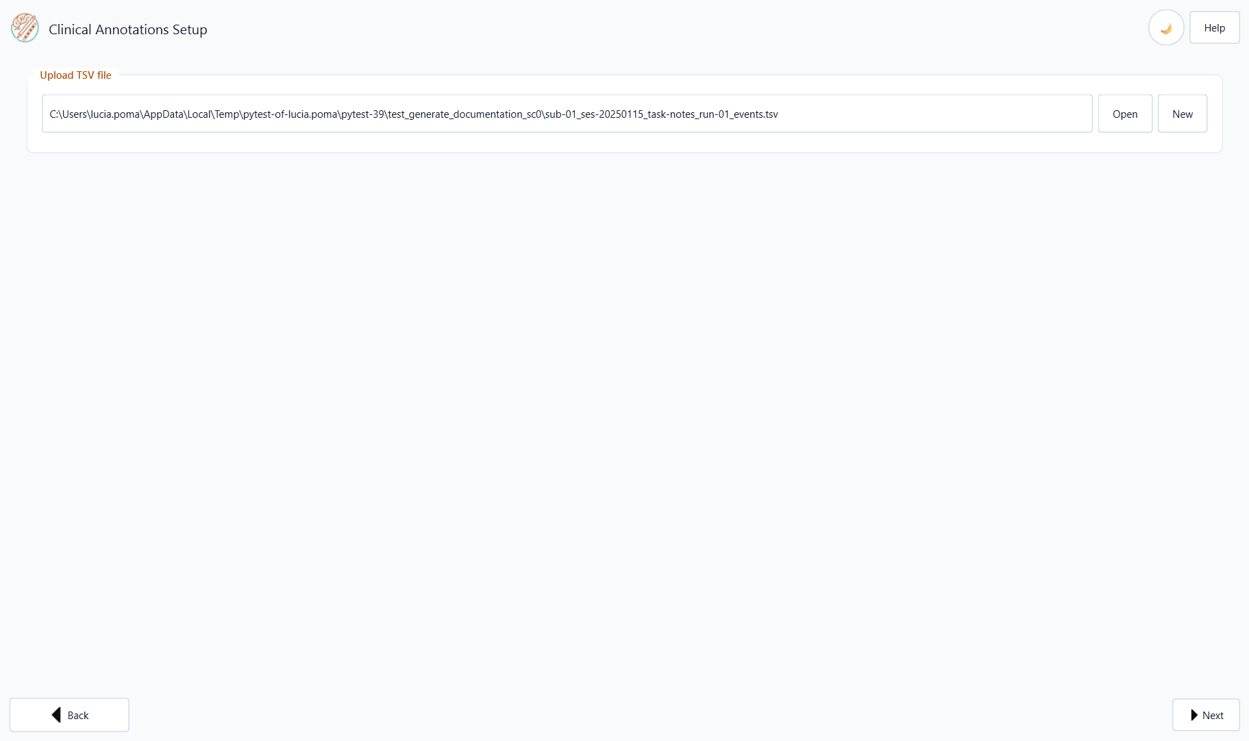 Annotations-only Workflow — file setup screen