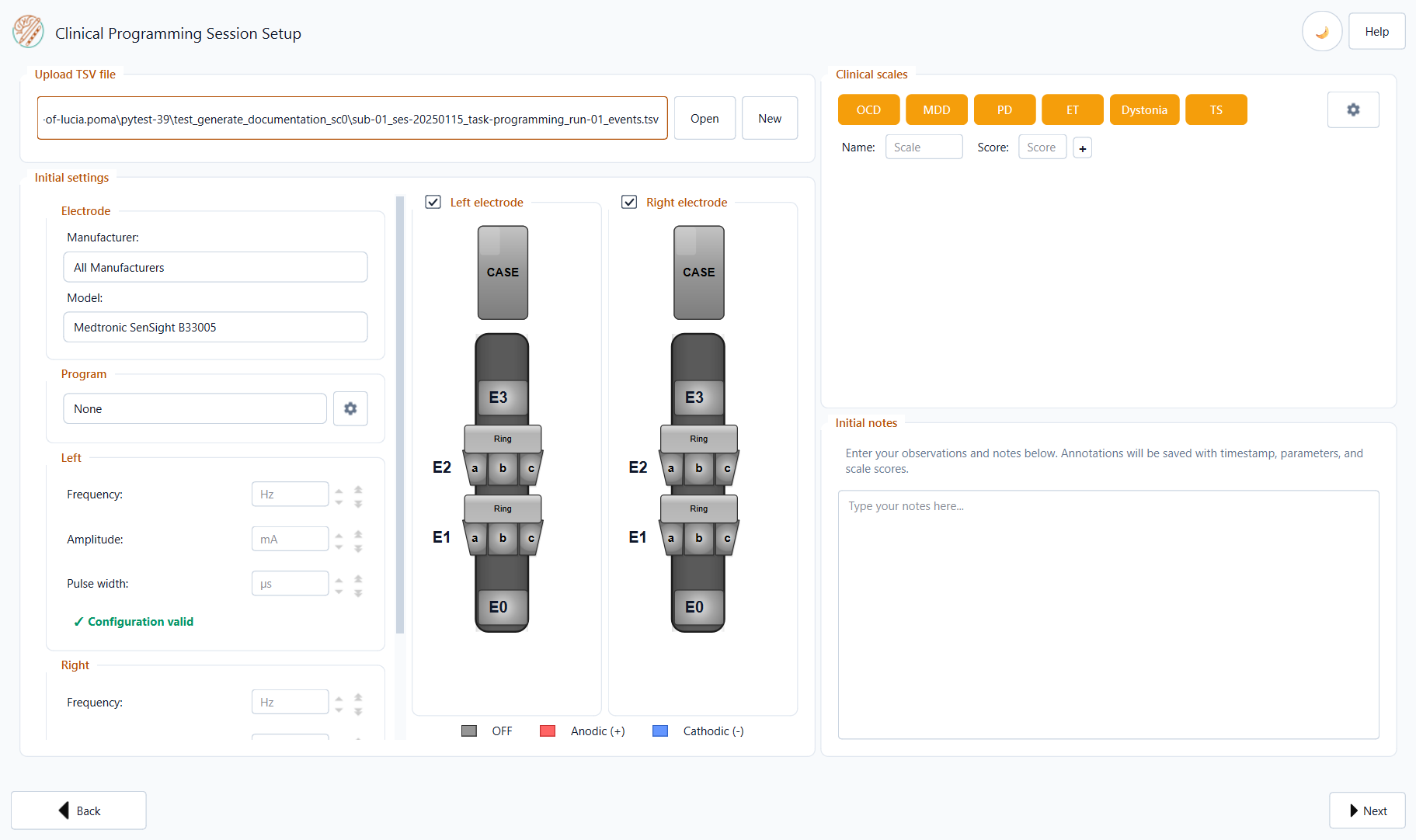Step 0 – File setup screen