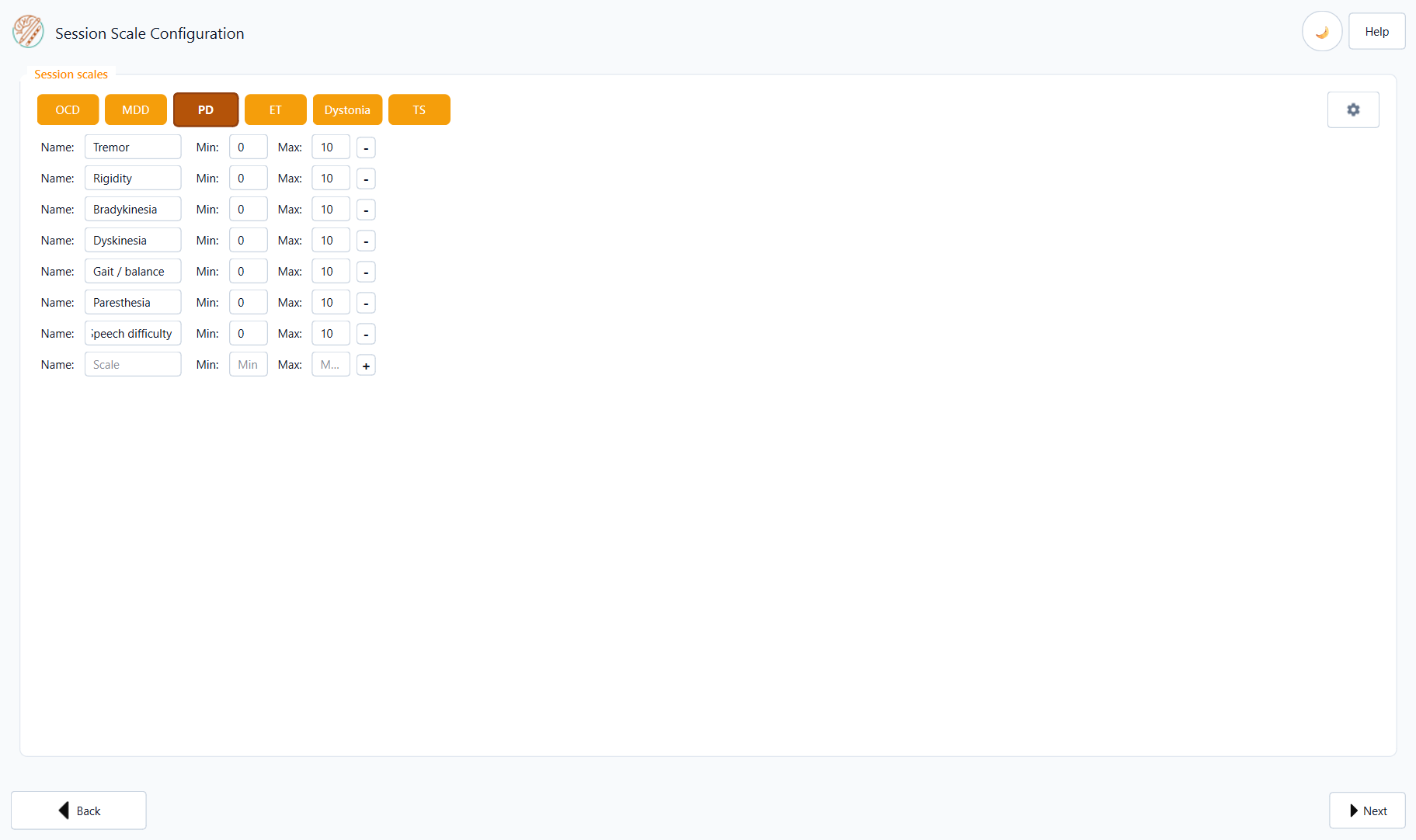 Step 2 – Scale selection screen